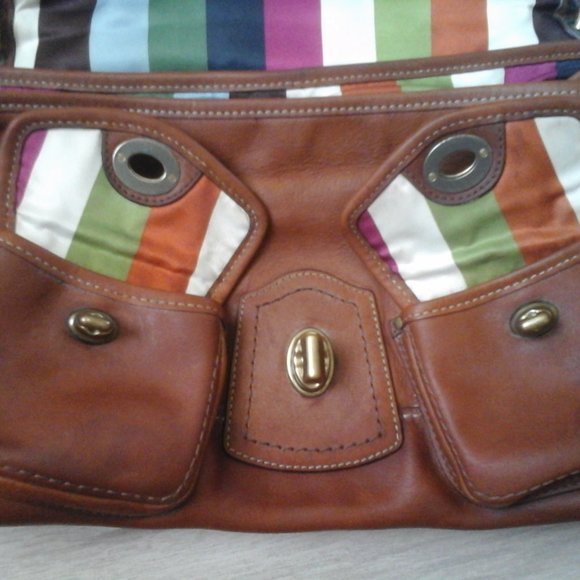 Coach Cognac Brown Leather Multi Pocket Shoulder Handbag.   Size  7x13x4.5 - Picture 4 of 12